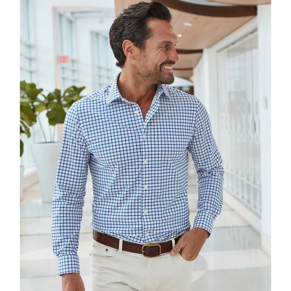 Collars & Co Mens Size 3XL Apex Performance Dress Shirt Blue‎ Grid Check New